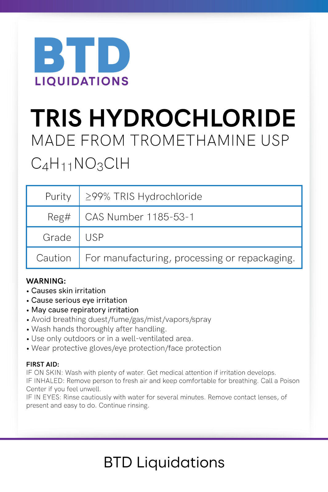 Tris hydrochloride(hydroxymethyl)aminomethane ≥99.0%, CAS 1185-53-1