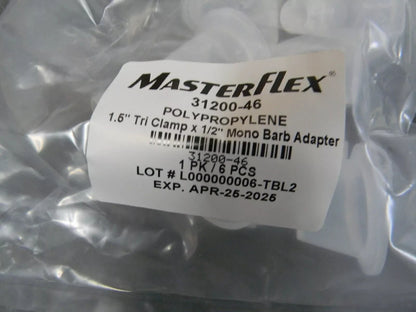 Masterflex 31200-46 Fitting Polypropylene, Straight, Sanitary Clamp to Hose Barb