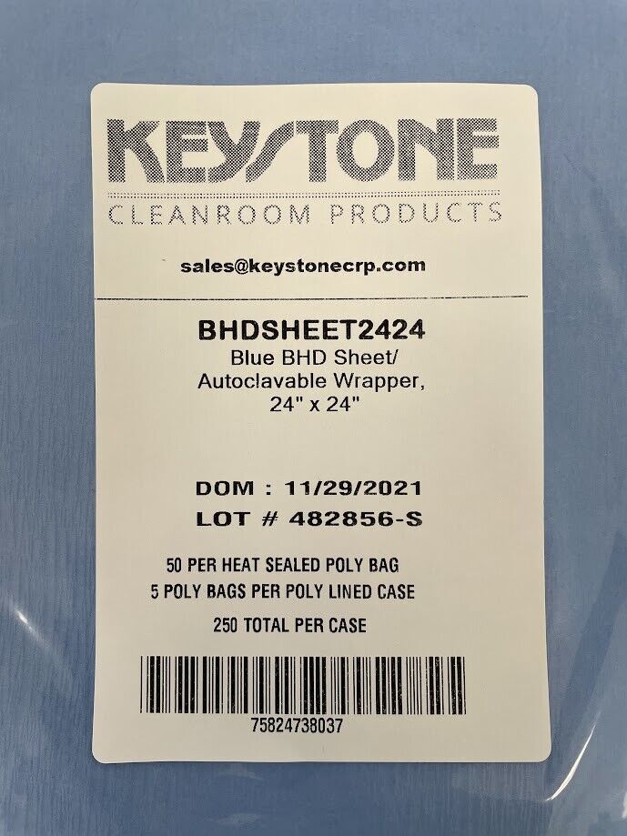 Keystone Cleanroom Products BHDSHEET2424 BHD Blue Autoclavable Wrapper (50 Pack)