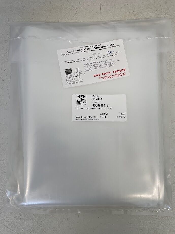 FLEXPAK Clear Polyethylene Cleanroom Bags KNF 6 mil - 24 x 18 in (10 pack)