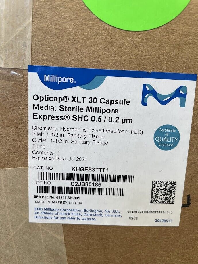 Opticap Sterile XLT 30 Capsule Millipore Express SHC 0.5/0.2 µm 1-1/2 in. TC