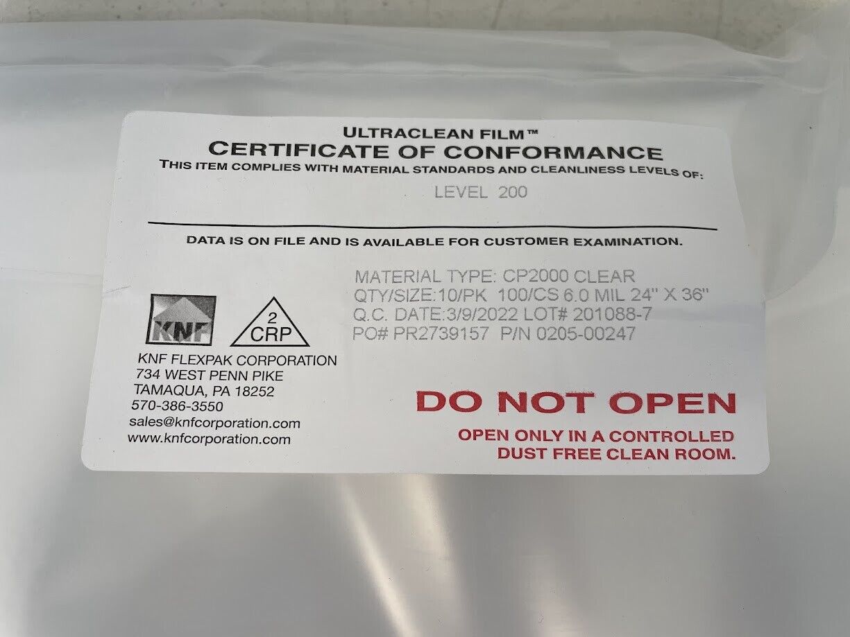 FLEXPAK Clear Polyethylene Cleanroom Bags KNF 6 mil - 36 x 24 in (10 pack)