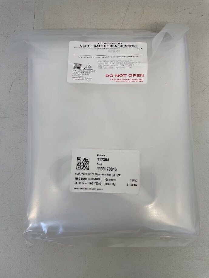 FLEXPAK Clear Polyethylene Cleanroom Bags KNF 6 mil - 36 x 24 in (10 pack)