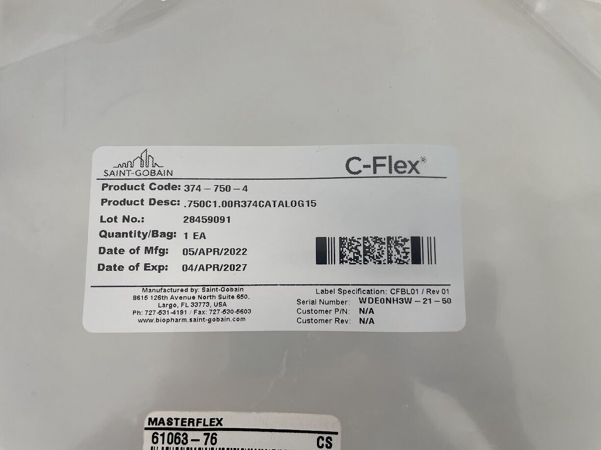 Masterflex Transfer Tubing, C-Flex ADCF, 3/4" ID x 1" OD; 15 Ft 61063-76